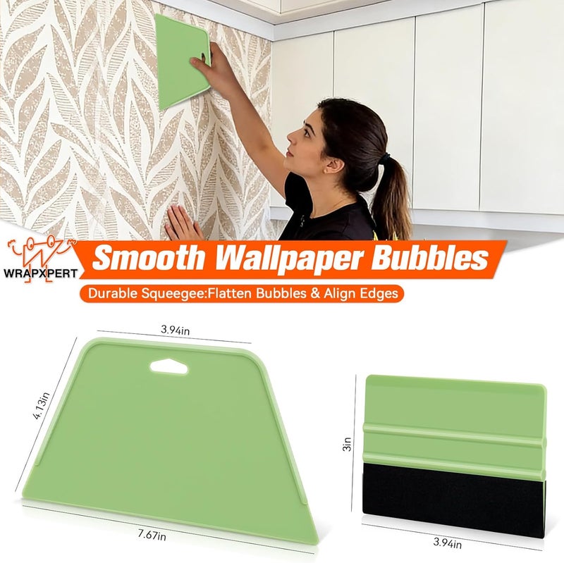 WRAPXPERT Wallpaper Tools Wallpaper Smoothing Tool Kit with Felt Squeegee,Seam Roller,Razor Scraper,Wrapping Paper Cutter for Peel and Stick Contact Paper,Vinyl Backsplash Tile,Bathroom,Window Film - Image 3